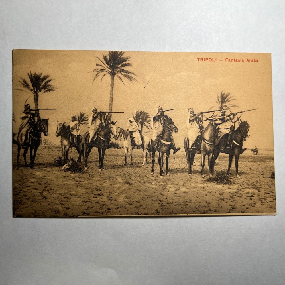 VTG 1920s Tripoli Libya Fantasia Postcard Araba Horsemen Italian Colony N Africa